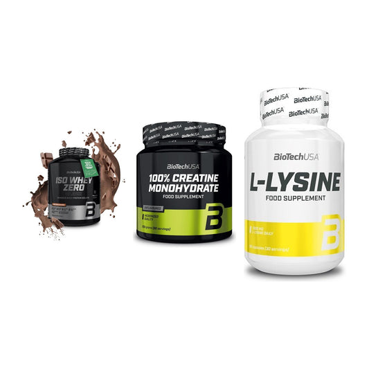 BioTech USA Marken-Trio: Iso Whey Zero + Creatine + L-Lysine – alle enthaltenen Artikel