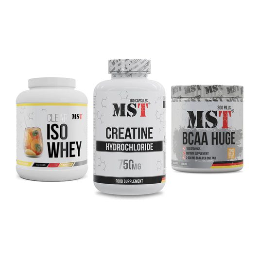 MST Marken-Trio: Iso Clear + Creatine HCL + BCAA Huge 200 – alle enthaltenen Artikel