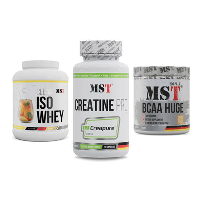 MST Marken-Trio: Iso Clear + Creatine Pro + BCAA Huge 200 – alle enthaltenen Artikel