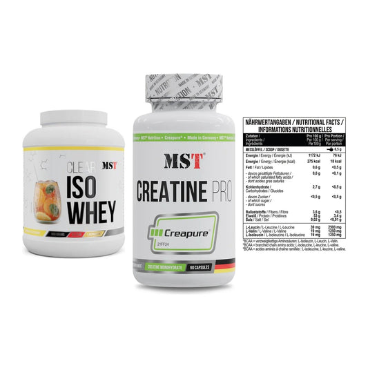 MST Marken-Trio: Iso Clear 900g + Creatine Pro + BCAA Zero 300g – alle enthaltenen Artikel