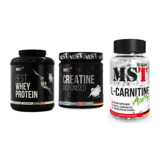 MST Marken-Trio: Best Whey + Creatin Monohyd + L-Carnitine – alle enthaltenen Artikel
