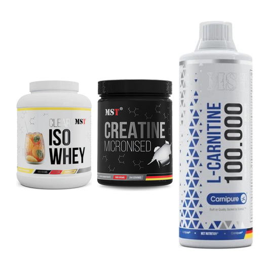 MST Marken-Trio: Iso Clear 900g + Creatin Monohyd + L-Carnitine – alle enthaltenen Artikel