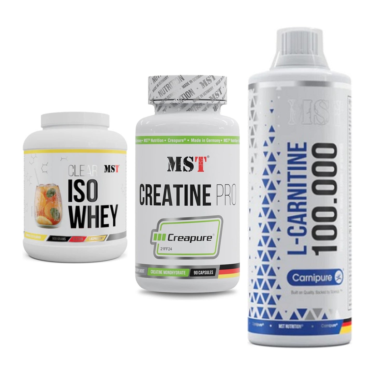 MST Marken-Trio: Iso Clear + Creatine Pro + L-Carnitine – alle enthaltenen Artikel