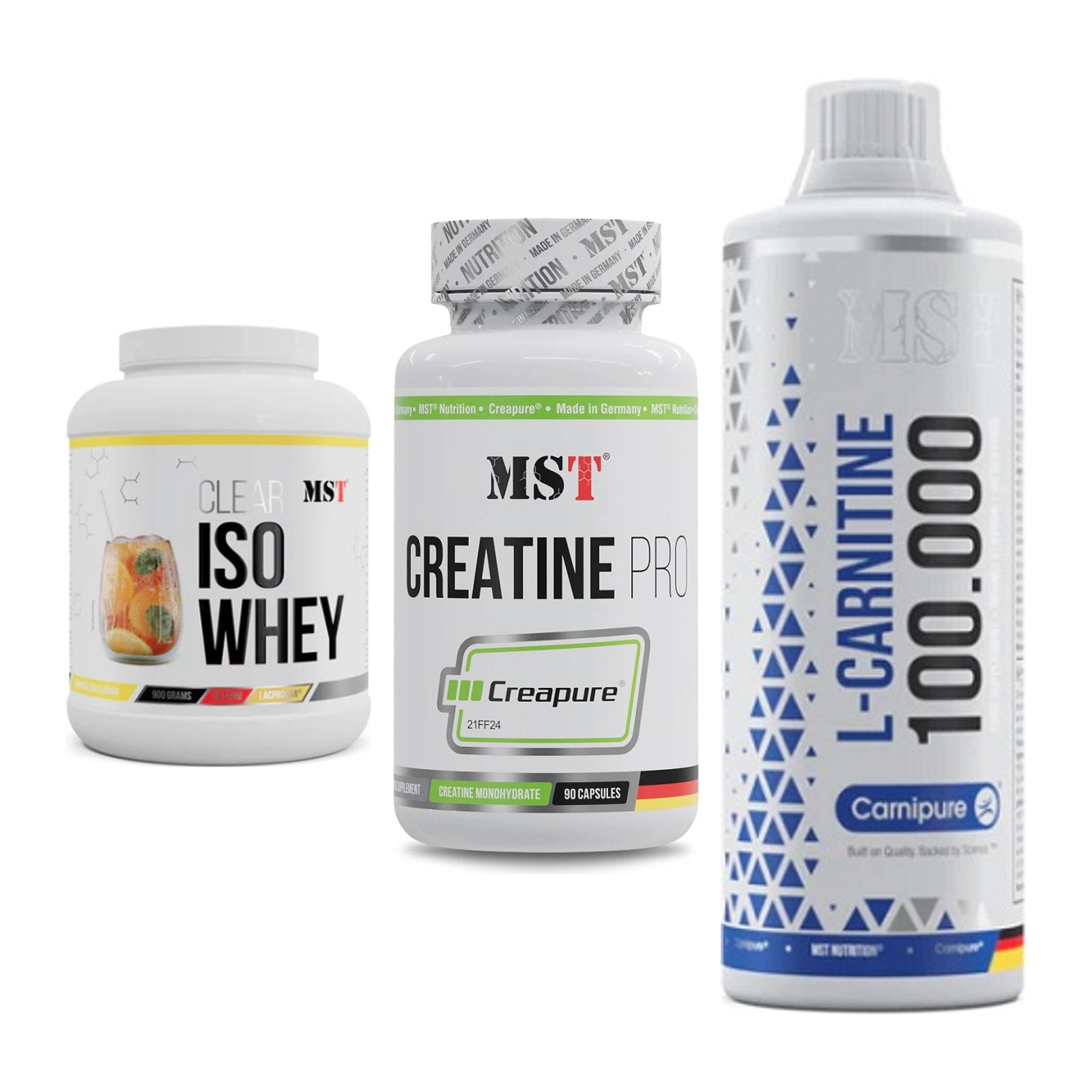 MST Marken-Trio: Iso Clear + Creatine Pro + L-Carnitine – alle enthaltenen Artikel