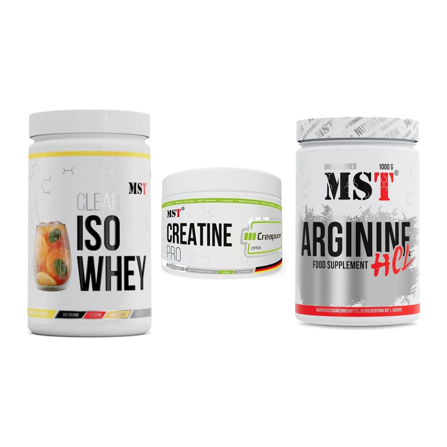 MST Marken-Trio: Iso Clear + Creatin Pro CREAPURE + Arginine HCL – alle enthaltenen Artikel