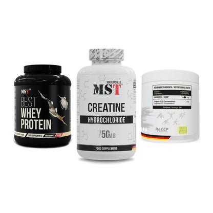 MST Marken-Trio: Best Whey Protein + Creatine HCL + Arginine HCL – alle enthaltenen Artikel