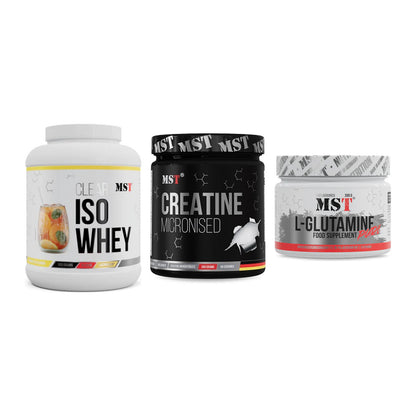 MST Marken-Trio: Iso Clear + Creatin Monohydrate + Glutamine – alle enthaltenen Artikel