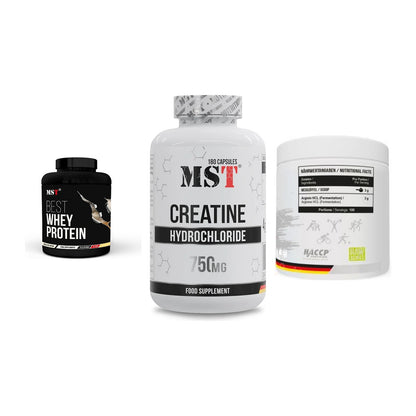 MST Marken-Trio: Best Whey Protein + Creatine HCL + Arginine HCL – alle enthaltenen Artikel