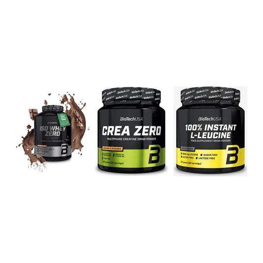 BioTech USA Marken-Trio: Iso Whey Zero + Crea Zero + 100% Instant – alle enthaltenen Artikel
