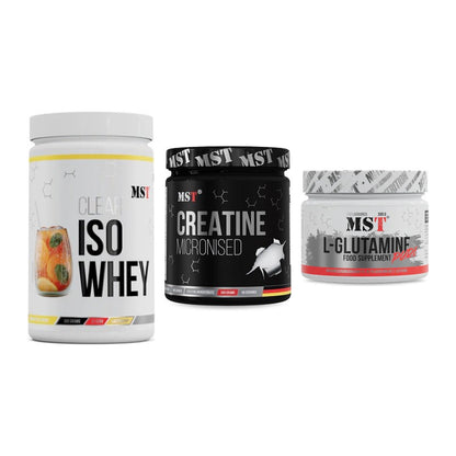 MST Marken-Trio: Iso Clear + Creatin Monohydrate + Glutamine – alle enthaltenen Artikel