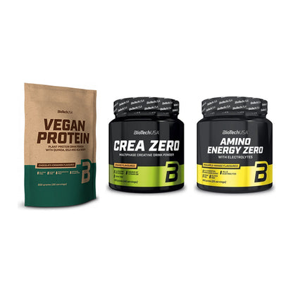 BioTech USA Marken-Trio: Vegan Protein + Crea Zero + Amino Energy – alle enthaltenen Artikel
