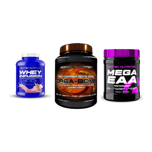 Scitec Nutrition Marken-Trio: Whey Infusion + Crea-Bomb + 1 weitere – alle enthaltenen Artikel