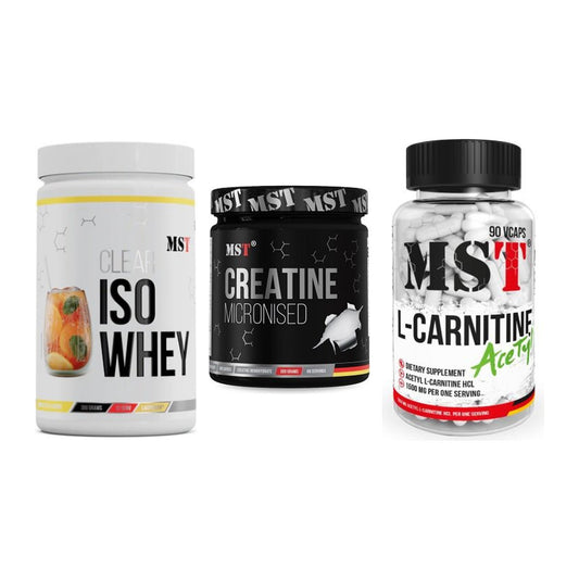 MST Marken-Trio: Iso Clear + Creatin Monohydrate + L-Carnitine Acetyle – alle enthaltenen Artikel