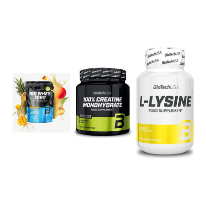 BioTech USA Marken-Trio: Iso Whey Zero + Creatine + L-Lysine – alle enthaltenen Artikel