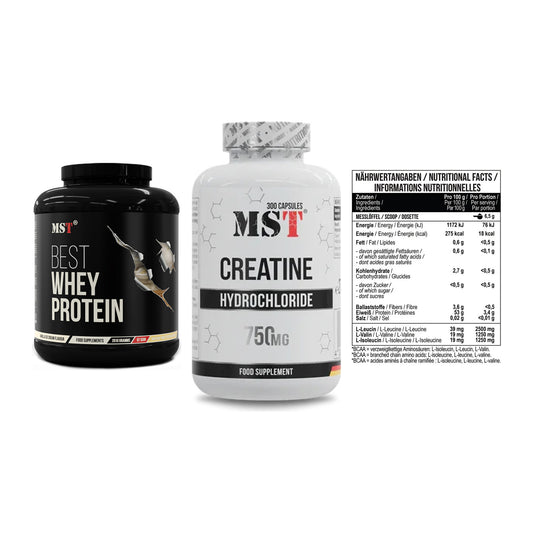 MST Marken-Trio: Best Whey + Creatine HCL + BCAA Zero 300g – alle enthaltenen Artikel
