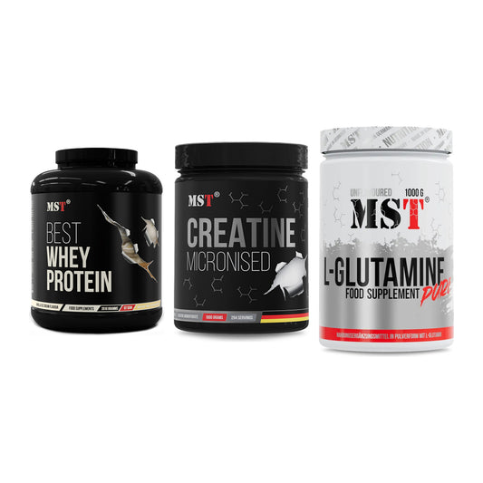 MST Marken-Trio: Best Whey Protein + Creatin Monohydrate + Glutamine – alle enthaltenen Artikel