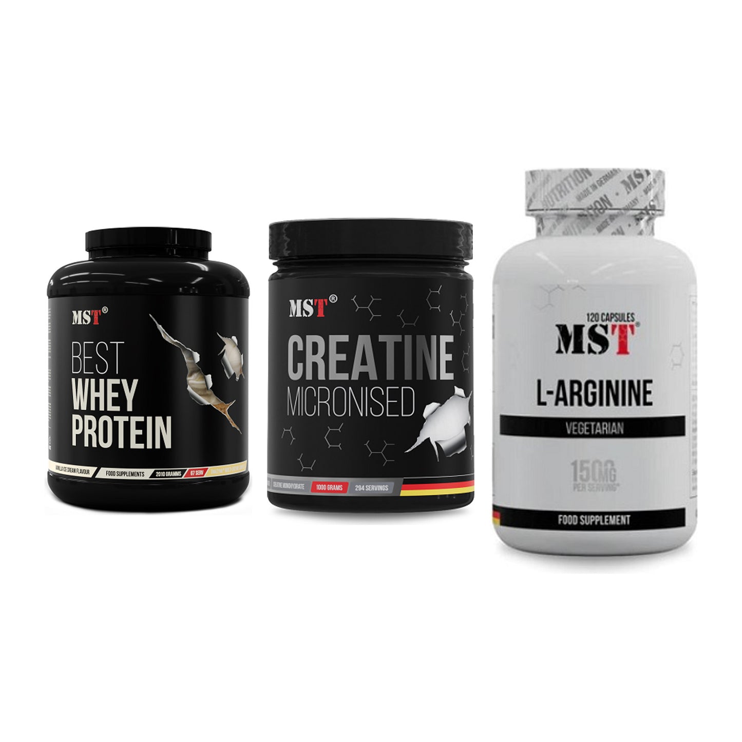 MST Marken-Trio: Best Whey + Creatin Monohyd + L-Arginine 120 – alle enthaltenen Artikel