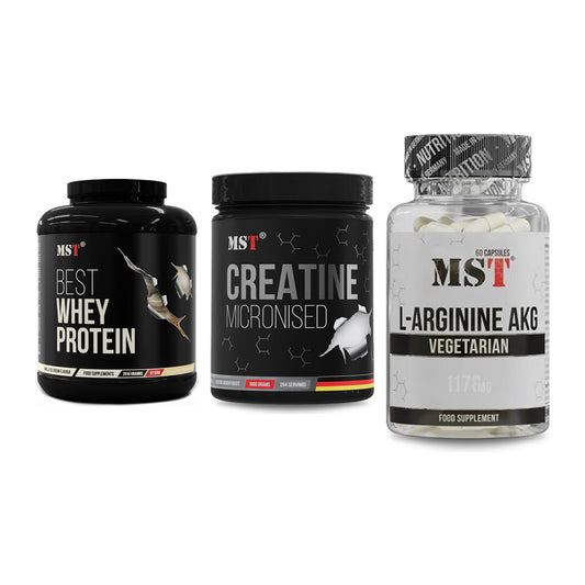 MST Marken-Trio: Best Whey + Creatin Monohyd + Arginin AAKG – alle enthaltenen Artikel