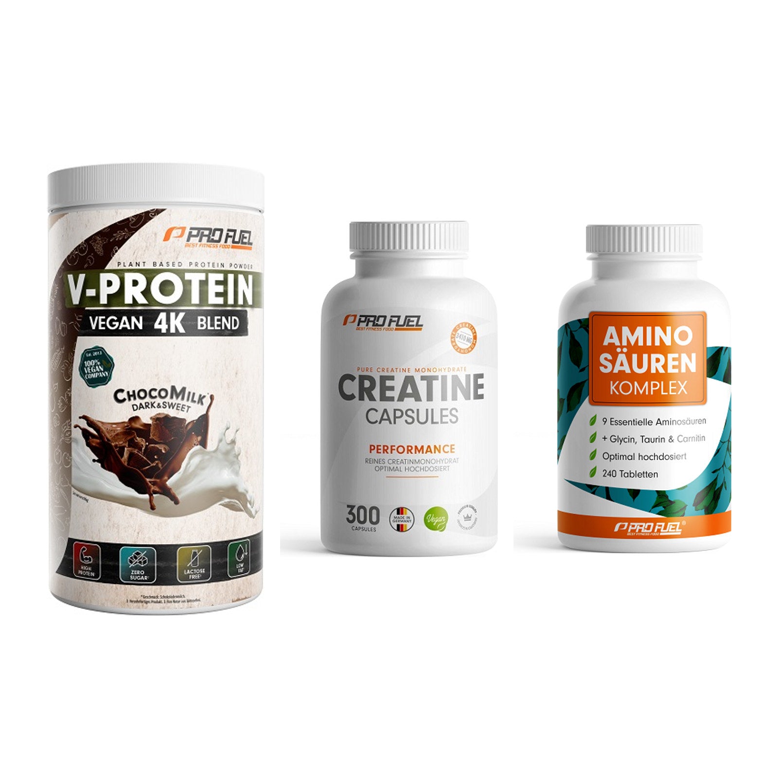 ProFuel Marken-Trio: V-PROTEIN + Creatine + Aminosäuren – alle enthaltenen Artikel
