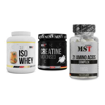 MST Marken-Trio: Iso Clear + Creatin Monohydrate + 21 Amino Acids – alle enthaltenen Artikel