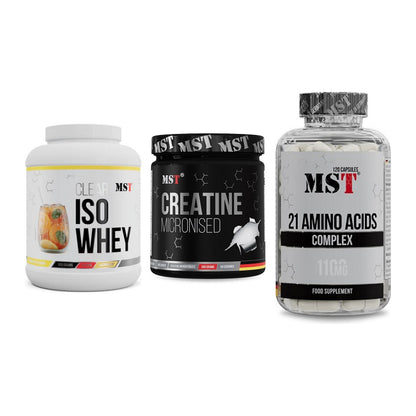 MST Marken-Trio: Iso Clear + Creatin Monohydrate + 21 Amino Acids – alle enthaltenen Artikel