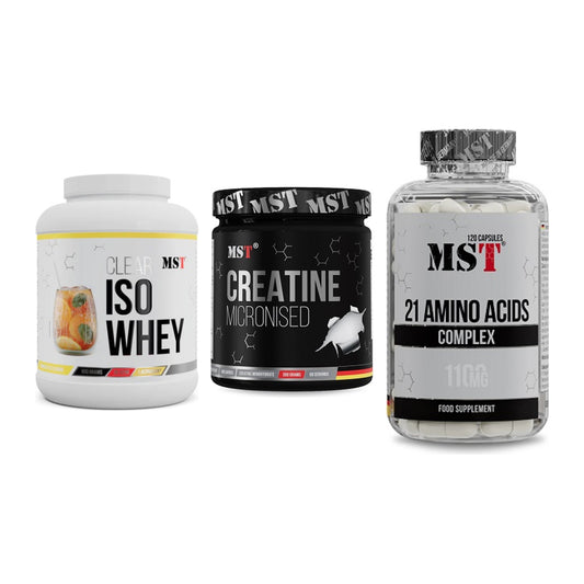 MST Marken-Trio: Iso Clear + Creatin Monohydrate + 21 Amino Acids – alle enthaltenen Artikel