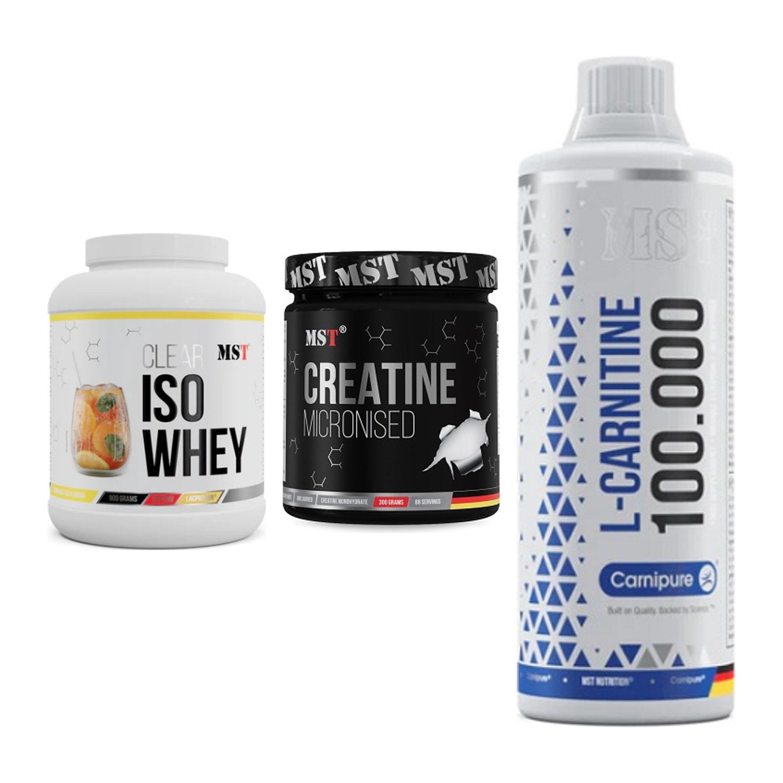 MST Marken-Trio: Iso Clear + Creatin Monohyd + L-Carnitine – alle enthaltenen Artikel