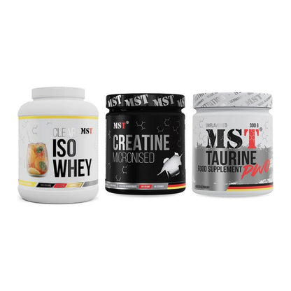MST Marken-Trio: Iso Clear 900g + Creatin Monohyd + Taurine – alle enthaltenen Artikel