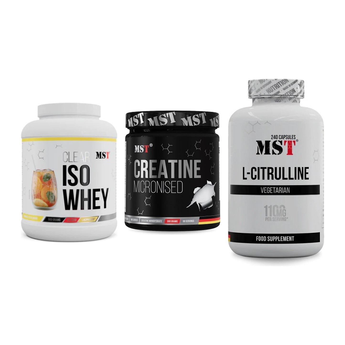 MST Marken-Trio: Iso Clear + Creatin Monohydrate + Citrulline – alle enthaltenen Artikel