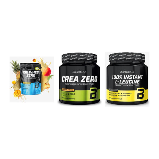 BioTech USA Marken-Trio: Iso Whey Zero + Crea Zero + 100% Instant – alle enthaltenen Artikel