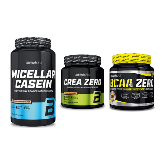 BioTech USA Marken-Trio: Micellar Casein + Crea Zero + BCAA Zero – alle enthaltenen Artikel