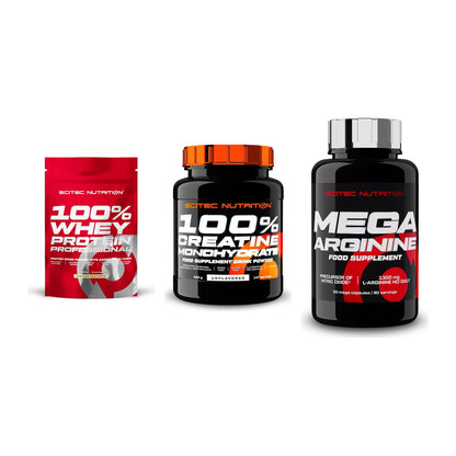 Scitec Nutrition Marken-Trio: 100% Whey + Creatine + 1 weitere – alle enthaltenen Artikel