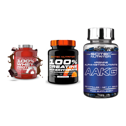 Scitec Nutrition Marken-Trio: 100% Whey + Creatine + 1 weitere – alle enthaltenen Artikel