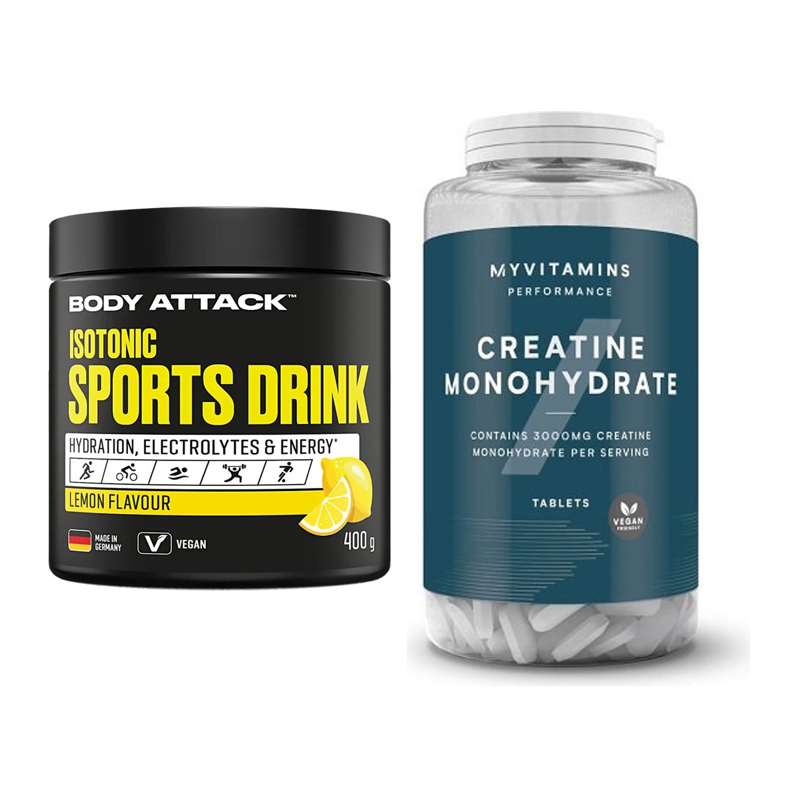 Masseaufbau-Set: Body Attack Isotonic + MyProtein MyVitamins – alle enthaltenen Artikel