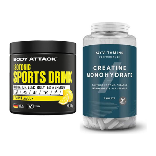 Massehituskomplekt: Body Attack Isotonic + MyProtein MyVitamins – kõik esemed on kaasas