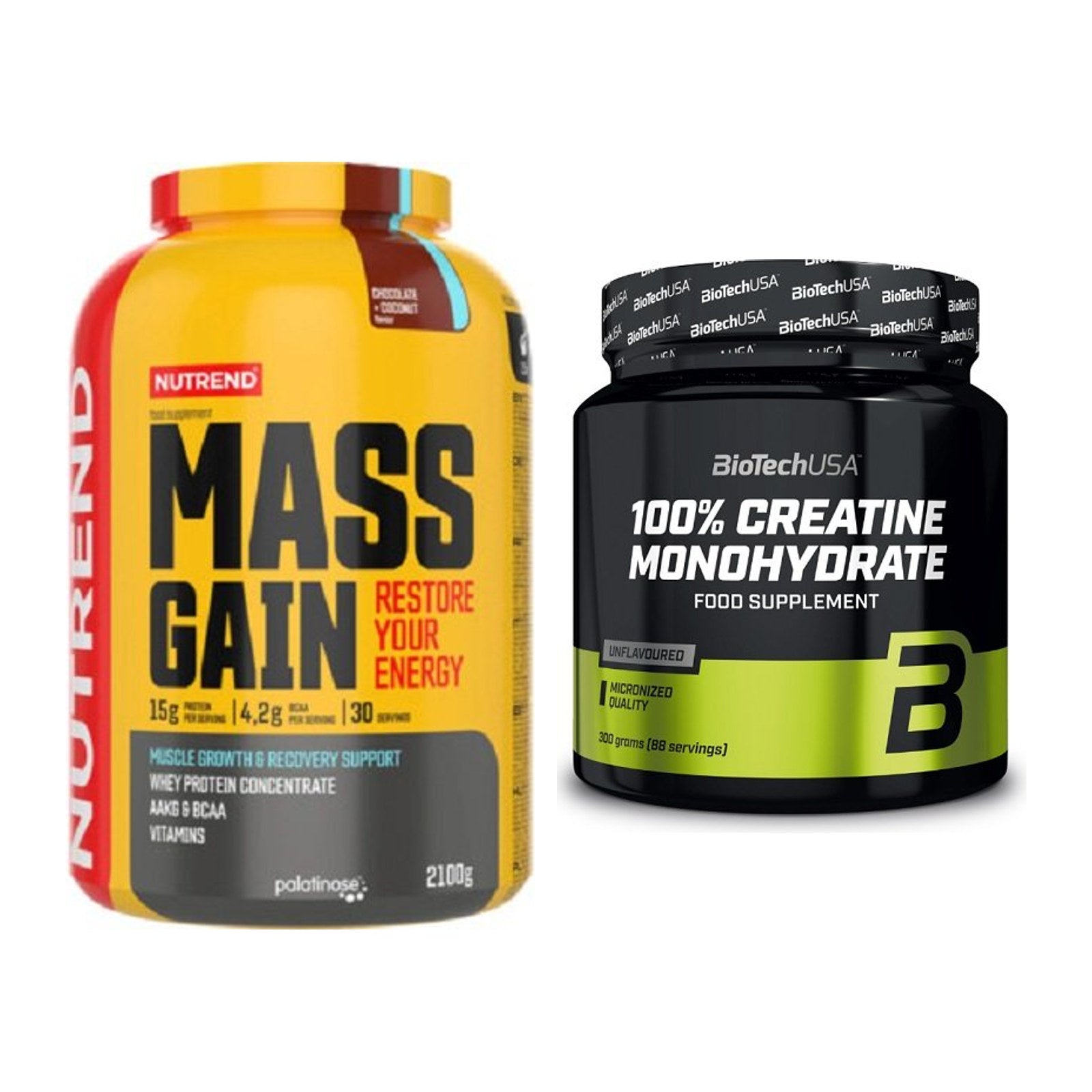 Masseaufbau-Set: Nutrend Mass Gain + BioTech Creatine Monohydrate – alle enthaltenen Artikel