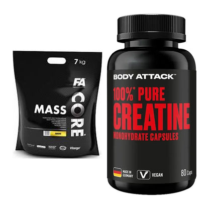 Masseaufbau-Set: FA Nutrition CORE Mass + Body Attack 100% Pure – alle enthaltenen Artikel