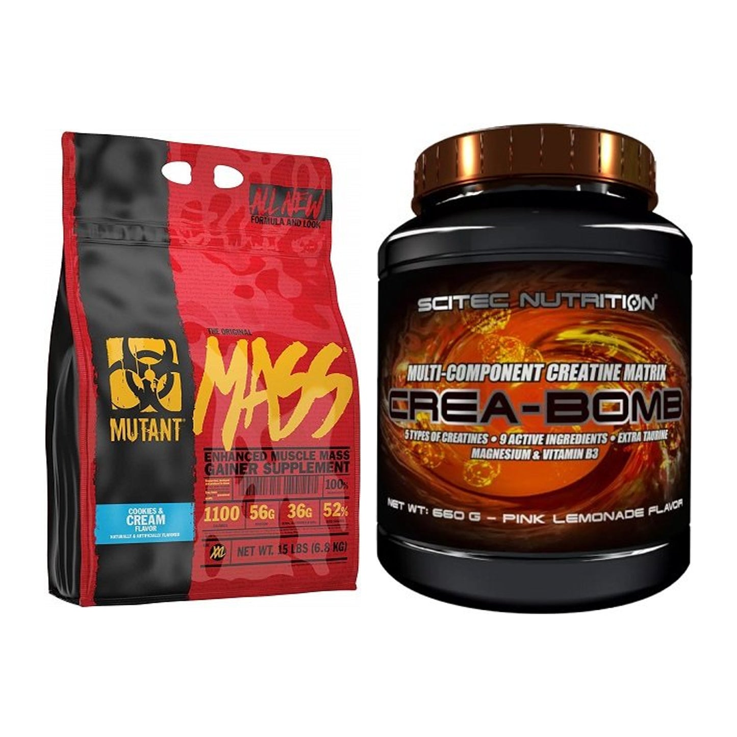 Masseaufbau-Set: Mutant Mass 6,8kg + Scitec Crea-Bomb 660g – alle enthaltenen Artikel