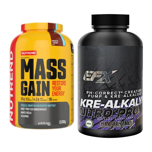 Masseaufbau-Set: Nutrend Mass Gain + EFX Kre-Alkalyn Nitro PRO – alle enthaltenen Artikel