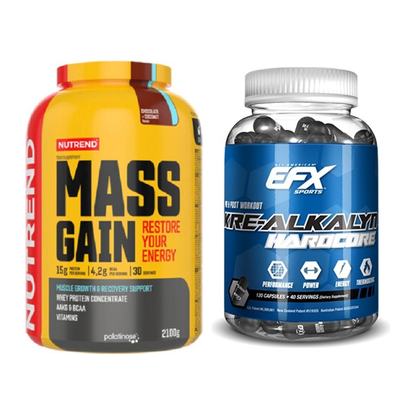 Masseaufbau-Set: Nutrend Mass Gain + EFX Kre-Alkalyn Hardcore – alle enthaltenen Artikel