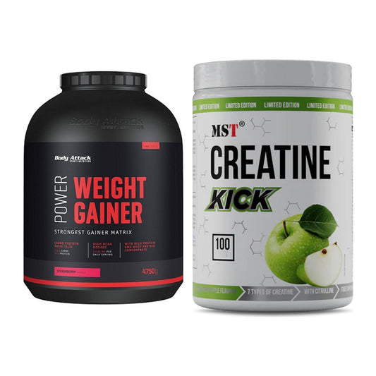 Masseaufbau-Set: Body Attack Power Weight Gainer + MST Creatine Kick – alle enthaltenen Artikel