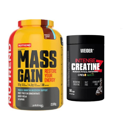 Masseaufbau-Set: Nutrend Mass Gain + Weider Intense Pure Creatine – alle enthaltenen Artikel