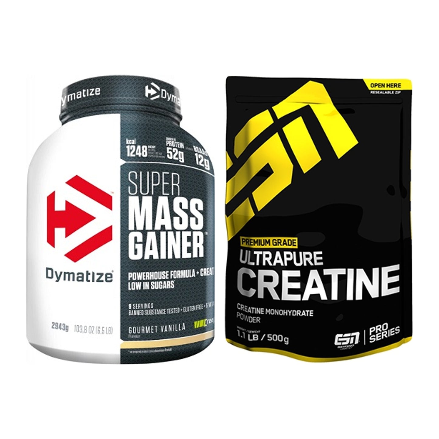 Masseaufbau-Set: Dymatize Super Mass + ESN Ultrapure Creatine – alle enthaltenen Artikel