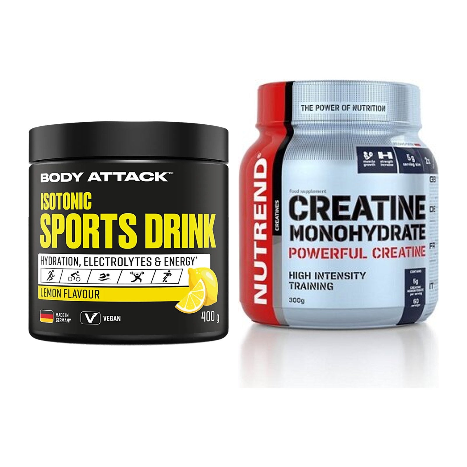 Masseaufbau-Set: Body Attack Isotonic + Nutrend Creatine – alle enthaltenen Artikel