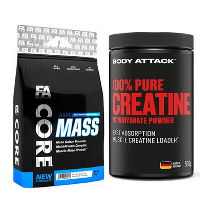 Masseaufbau-Set: FA Nutrition Core Mass + Body Attack 100% Pure – alle enthaltenen Artikel