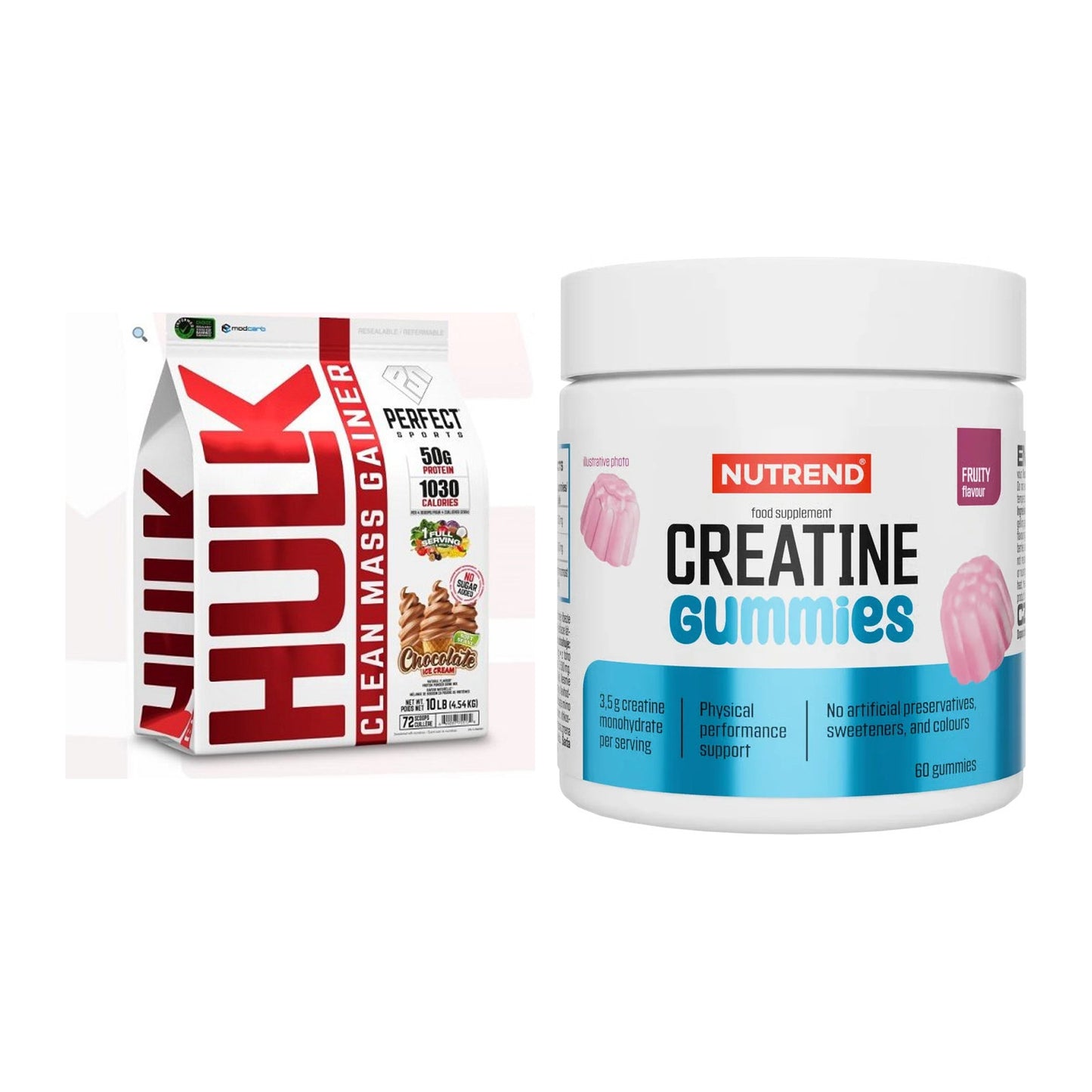 Masseaufbau-Set: Perfect Sports Hulk Clean + Nutrend Creatine Gummies – alle enthaltenen Artikel