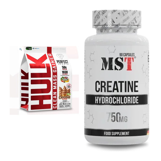Conjunto de construção de massa: Perfect Sports Hulk Clean Mass + MST Creatine HCL - todos os itens incluídos