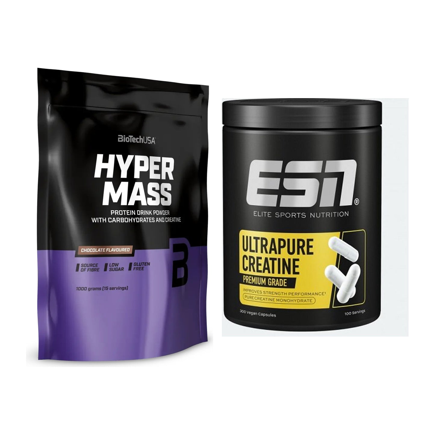 Masseaufbau-Set: BioTech Hyper Mass + ESN Ultrapure Creatine Capsules – alle enthaltenen Artikel
