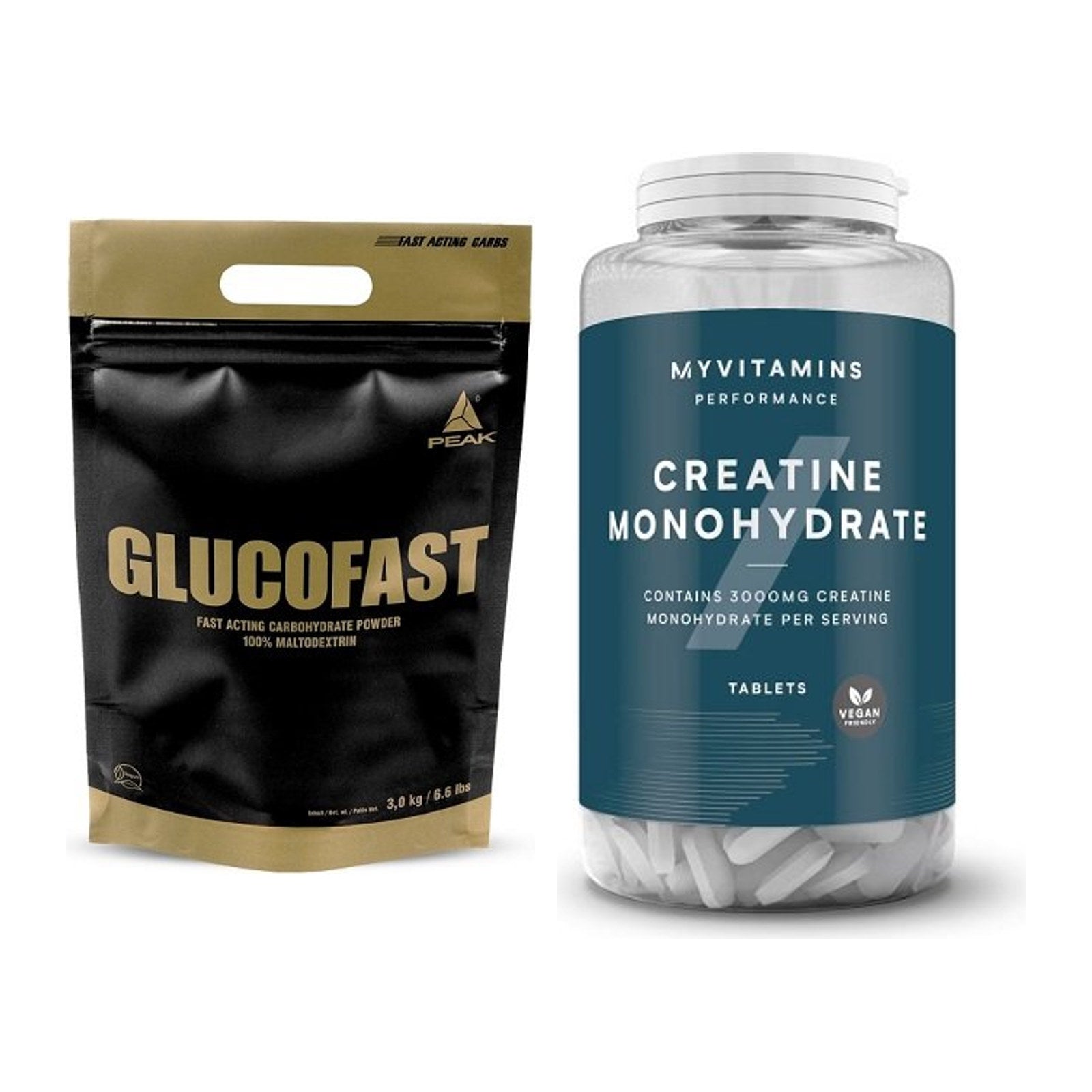 Masseaufbau-Set: Peak Glucofast + MyProtein MyVitamins Creatine – alle enthaltenen Artikel