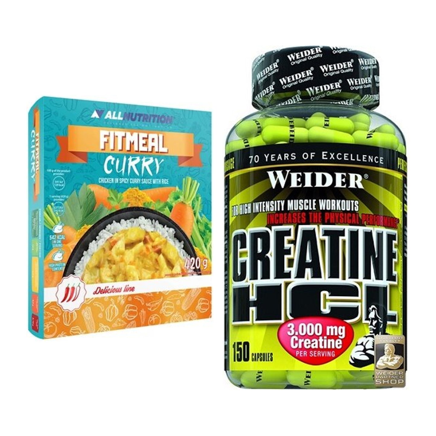 Masseaufbau-Set: Allnutrition Fitmeal + Weider Creatin HCL – alle enthaltenen Artikel
